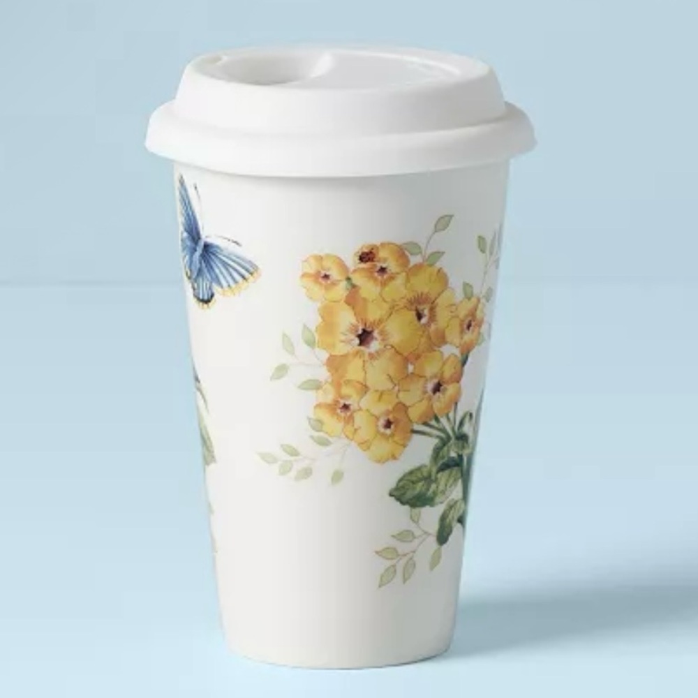 Set of 2: LENOX Butterfly Meadow Thermal Travel Mug, 10 oz Each, Silicone Lid - Picture 2 of 7